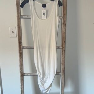 White Sleeveless side Cinched Cover UP Dress